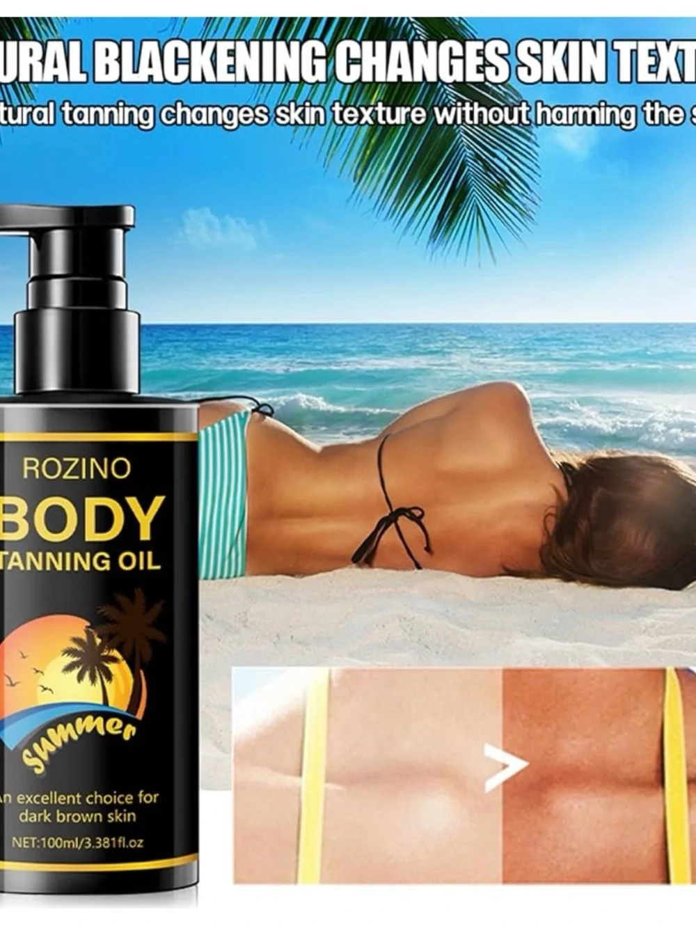 ROZINO Body Tanning Oil 3.381 fl oz SPF 0 for Body & Face